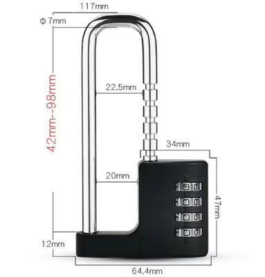 ODM Ekstra 50mm Panjang Genggaman Padlock Weatherproof Mechanical U Kombinasi